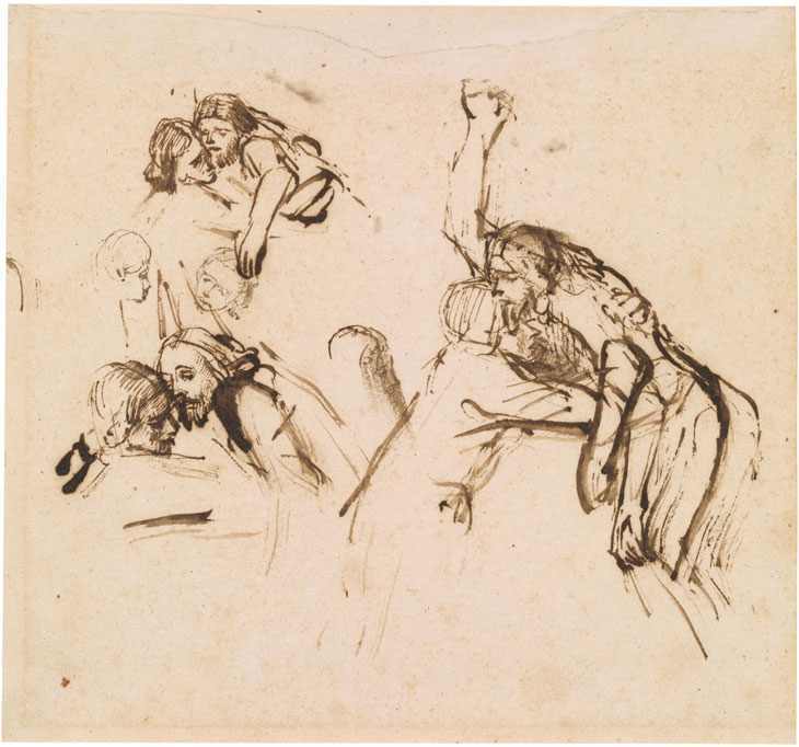 Three Studies for a Descent from the Cross (c. 1654), Rembrandt van Rijn. Thaw Collection, Morgan Library & Museum, New York
