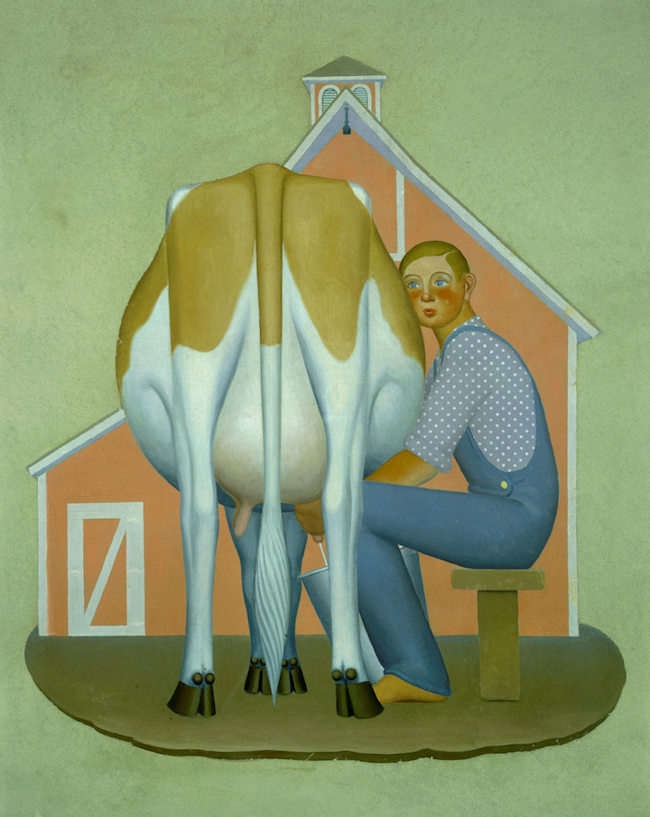 Boy Milking Cow (1932), Grant Wood. © Figge Art Museum, successors to the Estate of Nan Wood Graham/Licensed by VAGA, New York, NY. Photograph: Mark Tade