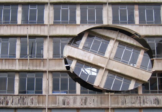 Turning The Place Over (2007), Richard Wilson. The work was built into the condemned Cross Keys House in Moorfields as part of the Capital of Culture for 2008, in June 2007 in Liverpool, England.