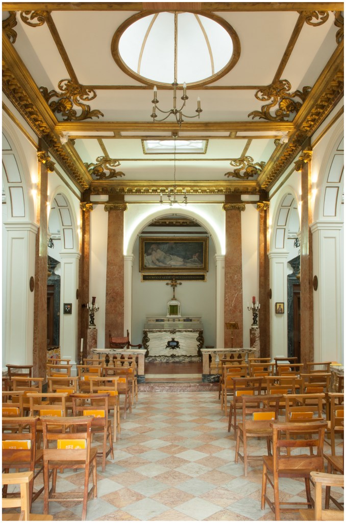 Our Lady of Sorrows, view of the interior looking towards the main altar, with the painting of Christ taken down from the Cross now attributed to Pietra Testa above.