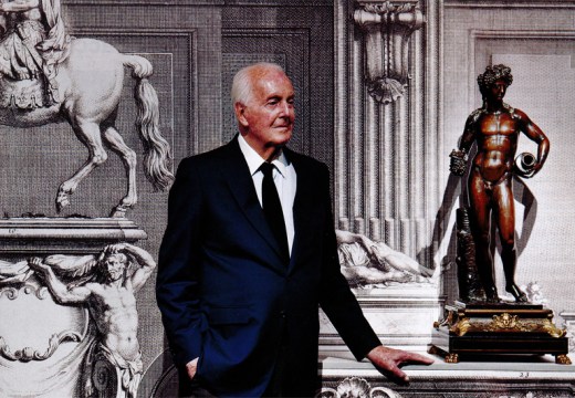Hubert de Givenchy photographed in September 2012 alongside a figure of Bacchus (c. 1700), attributed to François Girardon.