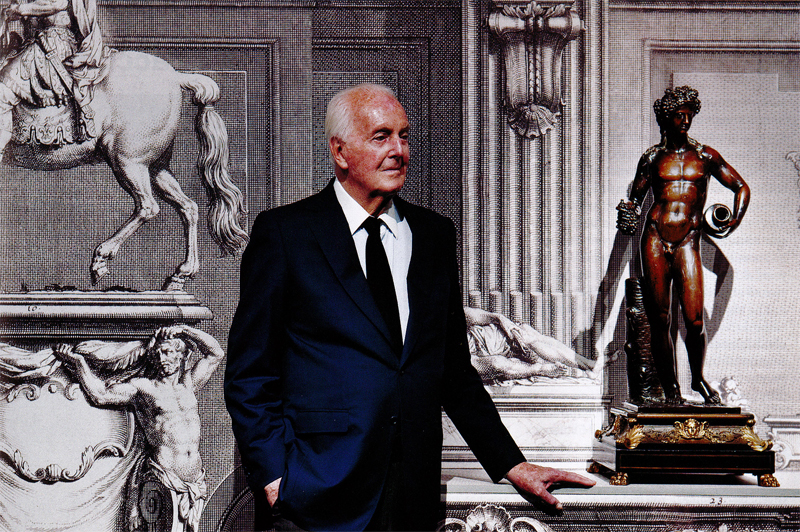 Hubert de Givenchy photographed in September 2012 alongside a figure of Bacchus (c. 1700), attributed to François Girardon.