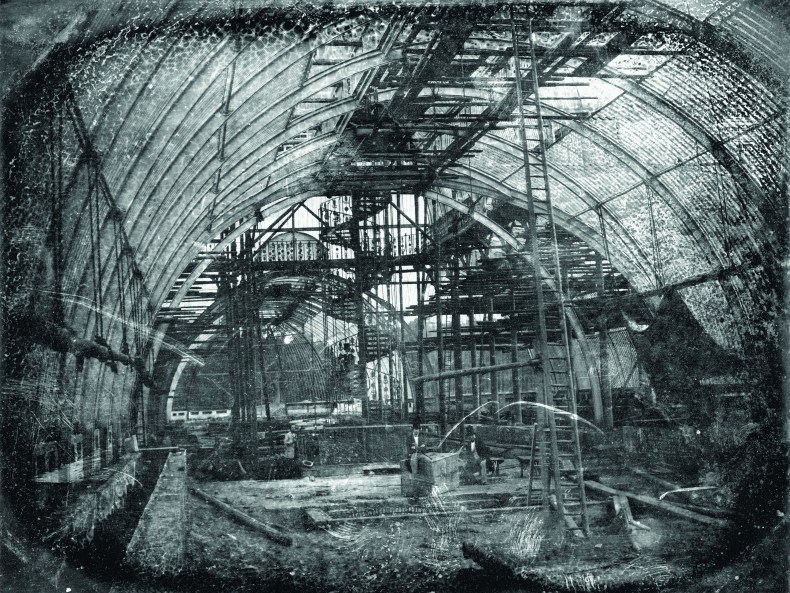 The Palm House, designed by Decimus Burton and Richard Turner, under construction at Kew Gardens, in a daguerrotype from July 1847 by Antoine F.J. Claudet, © The Board of Trustees of the Royal Botanic Gardens, Kew