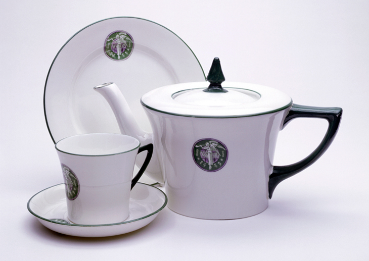 White porcelain teapot set (1909), designed by Sylvia Pankhurst and produced by the Women's Social and Political Union