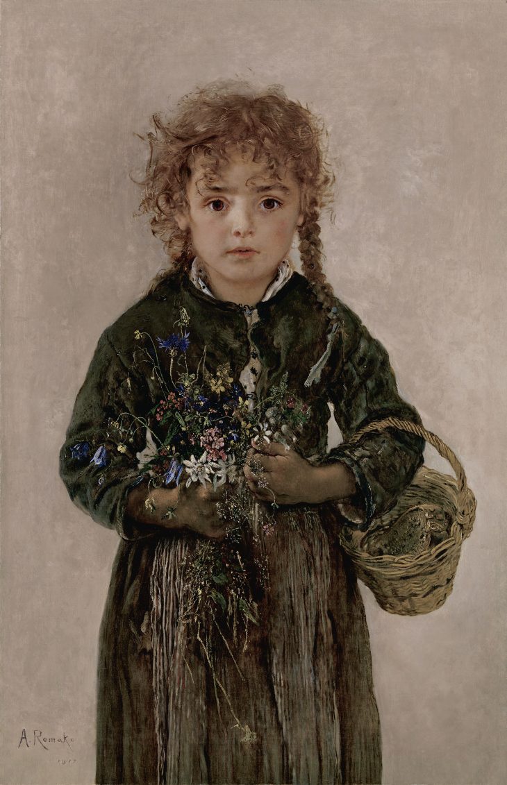 Peasant Girl with Bread Basket and Alpine Flowers, Anton Romako
