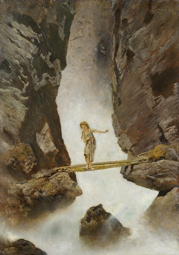 Girl Crossing a Mountain Torrent, Anton Romako