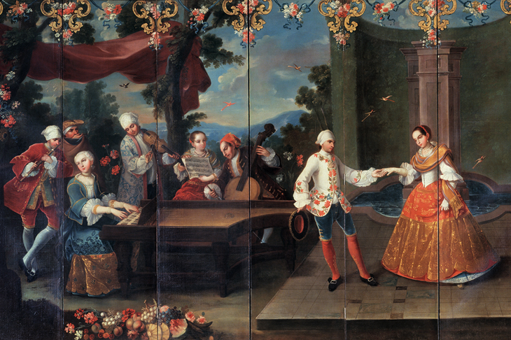 Detail of Folding Screen with Fête Galante and Musicians