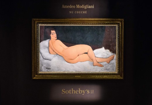 Amedeo Modigliani's Nu couché (sur le côté gauche) at Sotheby's Hong Kong in April 2018.