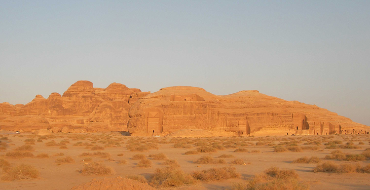 Mada'in Saleh (Hegra). The sandstone outcrops provided surfaces for tomb facades.