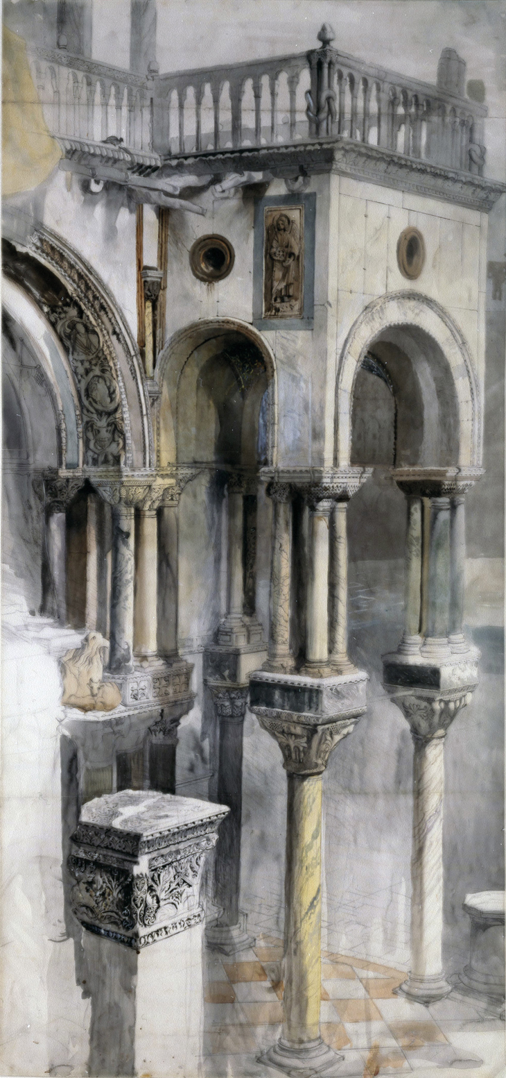 Southern front of the Basilica di San Marco, from the loggia of the Palazzo Ducale (1851), John Ruskin. Private collection