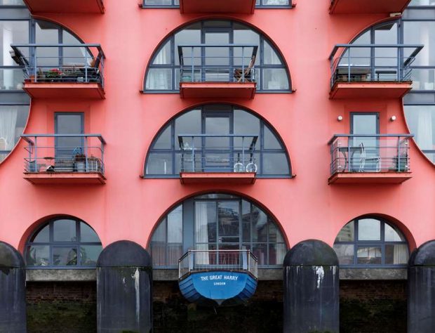 China Wharf in Southwark, London, was designed in 1982–83 by Piers Gough of CZWG and is now Grade II-listed. © Historic England