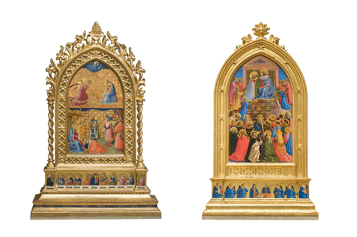 The Annunciation and The Adoration of the Virgin (left) and The Coronation of the Virgin (right) (1424–34), Fra Angelico. Museo di San Marco, Florence
