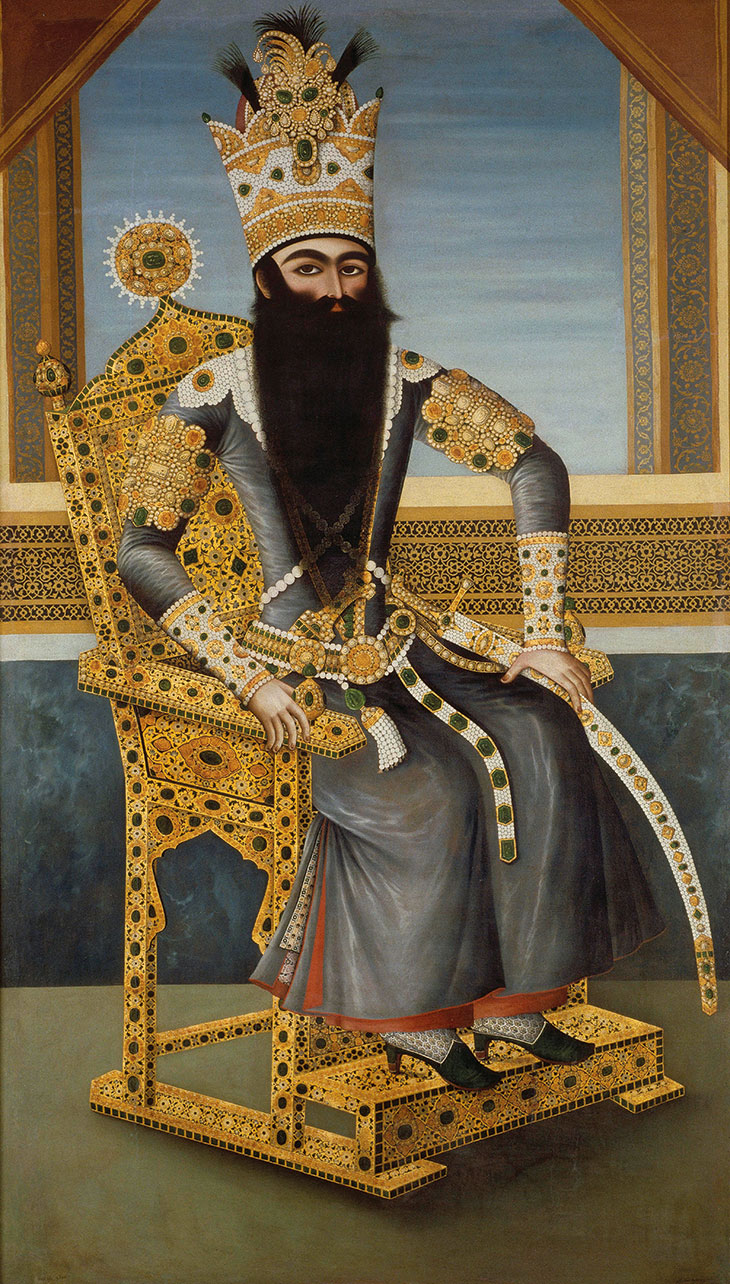 Fath ‘Ali Shah on his throne (c. 1800–06), attributed to Mihr ‘Ali. Musée du Louvre, Paris