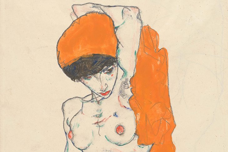 Standing Nude with Orange Drapery, Schiele