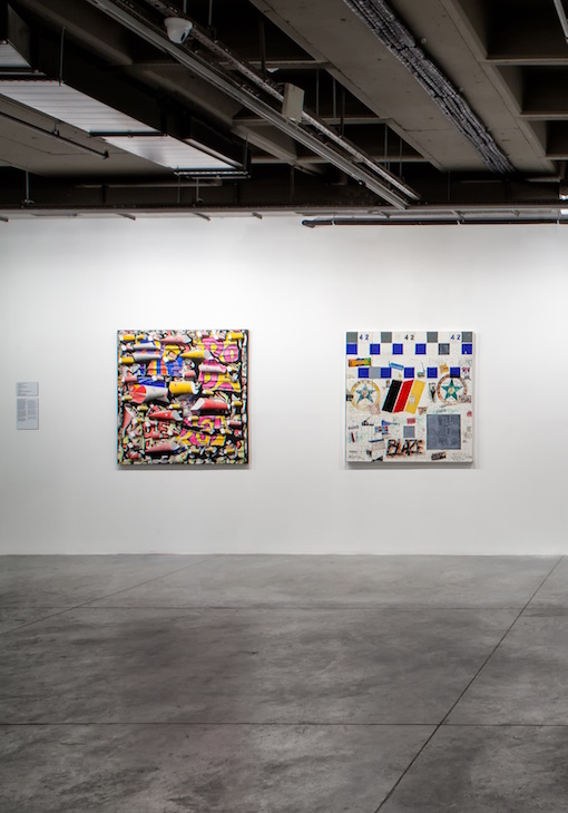 Installation view of two works by Burhan Doğançay, included in 'In Pursuit of the Present' at Istanbul Modern.