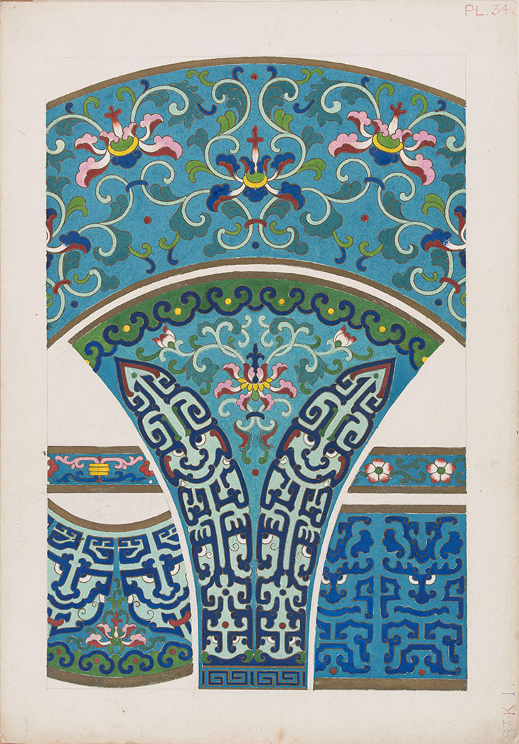 Design based on a cloisonné enamel vases, for Plate 40 in ‘Examples of Chinese Ornament selected from objects in the South Kensington museum and other collections’ (1867) (c. 1866), Owen Jones