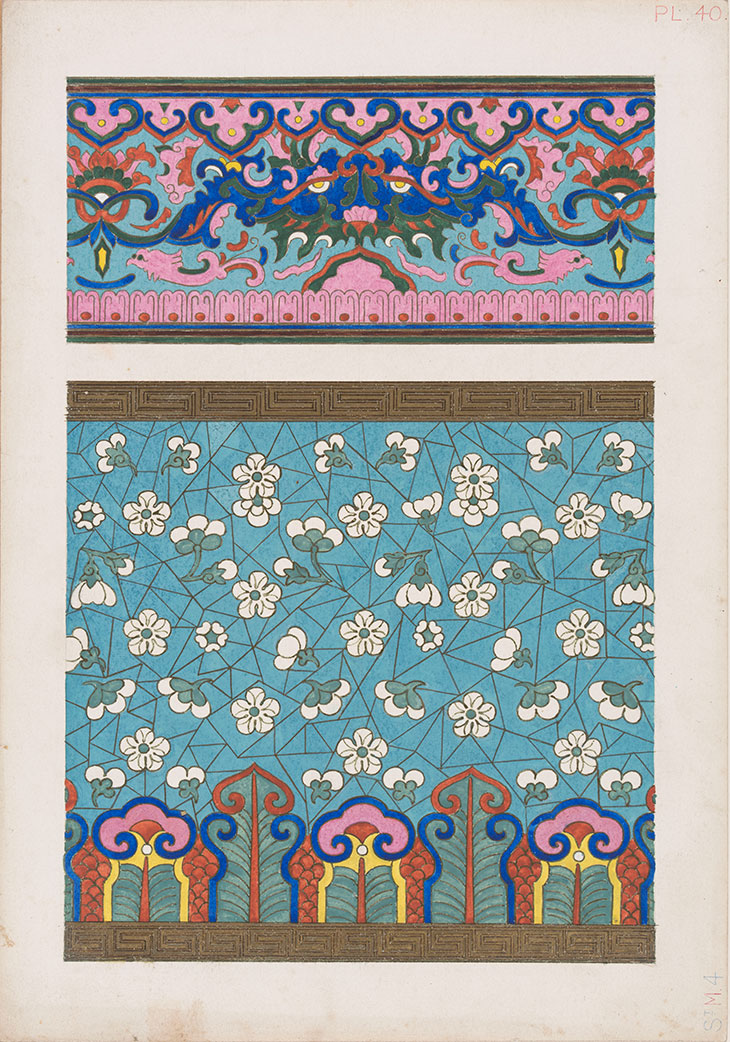 Design based on a cloisonné enamel vases, for Plate 40 in ‘Examples of Chinese Ornament selected from objects in the South Kensington museum and other collections’ (1867) (c. 1866), Owen Jones