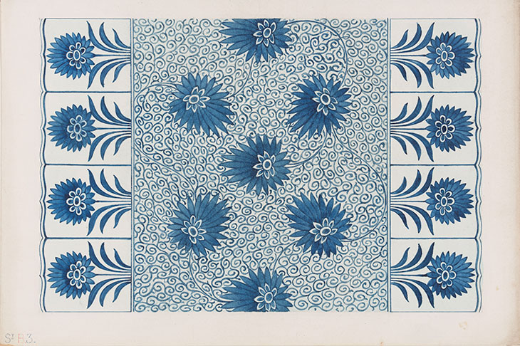 Design by Owen Jones, based on a ceramic dish, an alternative design for Plate 7 in ‘Examples of Chinese Ornament selected from objects in the South Kensington museum and other collections’ (1867)