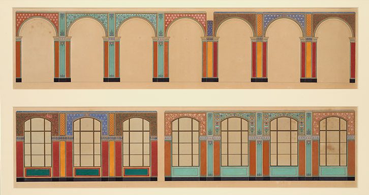 Designs for the arcade decoration of the V&A’s Oriental Courts (1863–64), Owen Jones.