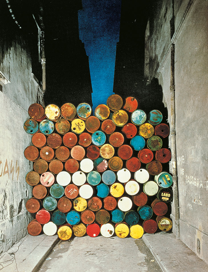 Wall of Barrels –The Iron Curtain, Rue Visconti, Paris, 1961–62, Christo and Jeanne-Claude