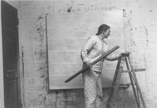 Agnes Martin photographed in her studio in 1960 by Alexander Liberman. Alexander Liberman Photography Archive, The Getty Research Institute, Los Angeles