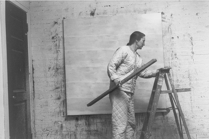 Agnes Martin photographed in her studio in 1960 by Alexander Liberman. Alexander Liberman Photography Archive, The Getty Research Institute, Los Angeles