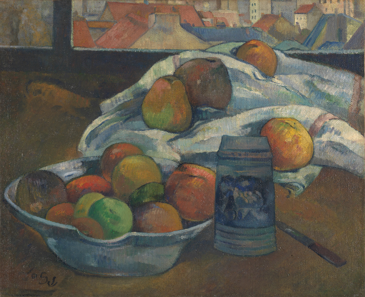 Bowl of Fruit and Tankard before a Window, Paul Gauguin