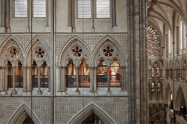 View of the Queen’s Diamond Jubilee Galleries, located in the triforium at Westminster Abbey, London.