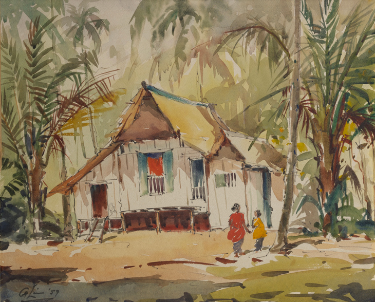 Untitled (Kampong House with Two Figures), Lim Cheng Hoe