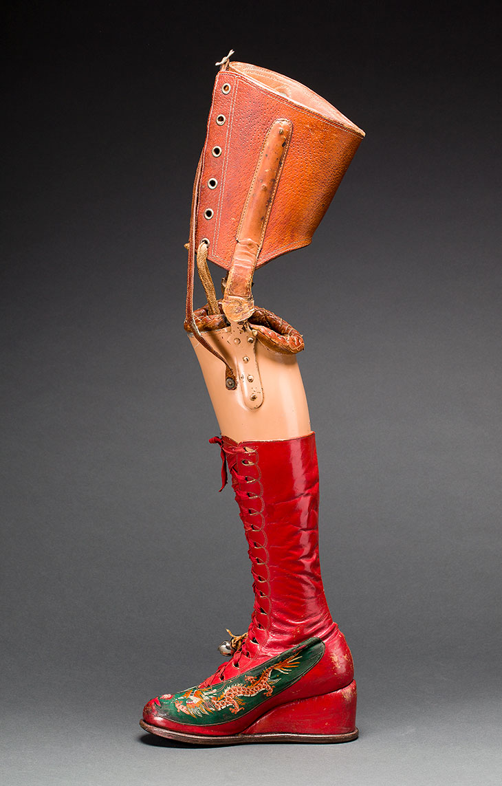 Prosthetic leg with leather boot