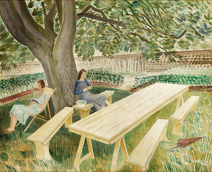 Two Women in a Garden (1933), Eric Ravilious. Fry Art Gallery