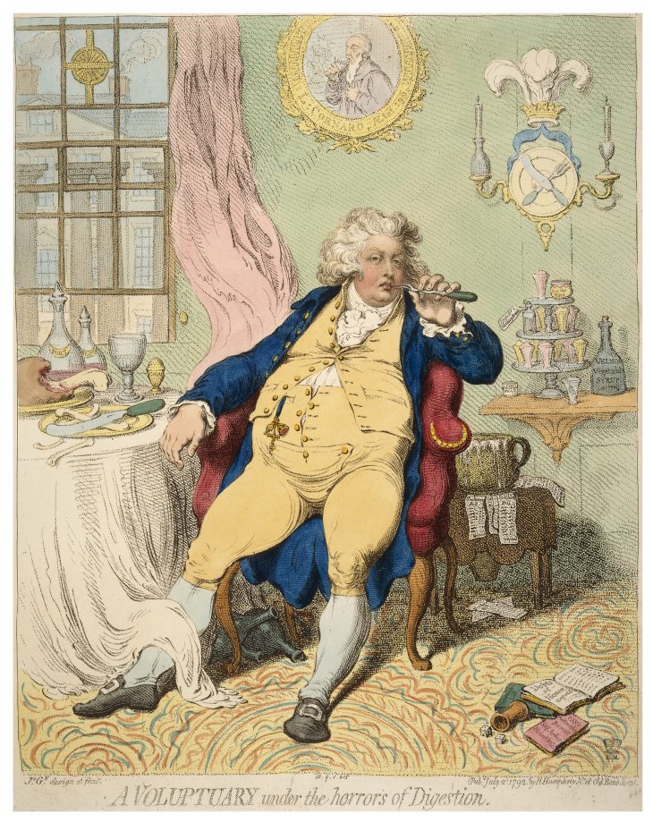 A Voluptuary under the horrors of Digestion, James Gillray