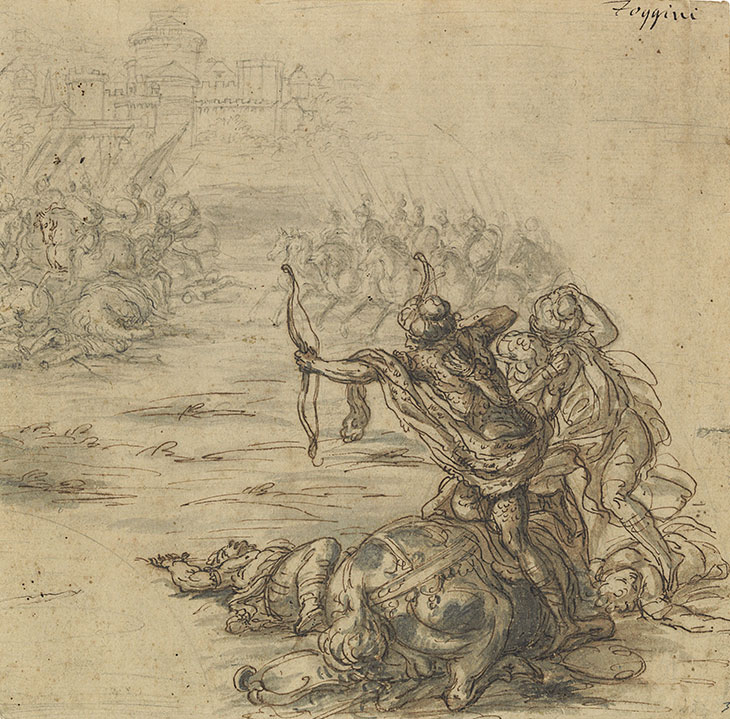 A battle scene outside a walled city (17th century), Giovanni Battista Foggini.