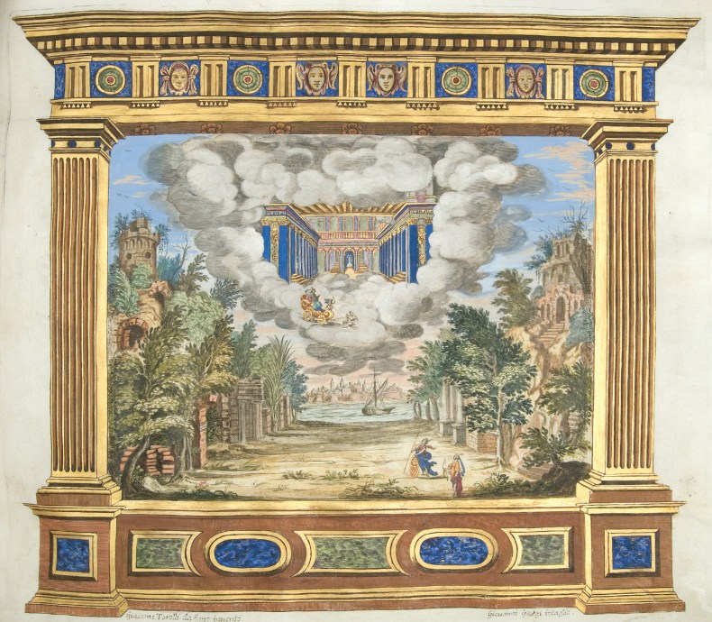 Scene design by Giacomo Torelli for 'A deserted island with the Temple of Venus in the Sky', Act II, Scene 3 in 'Bellerofonte', 1642, Giovanni Giorgi, Collection of the Tobin Endowment, San Antonio, Texas
