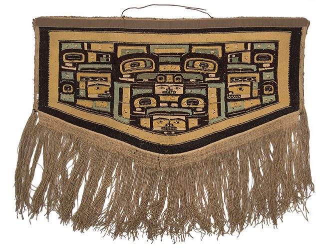 Blanket with totemic designs (c. 1840–1900), Tlingit, Northwest Coast.