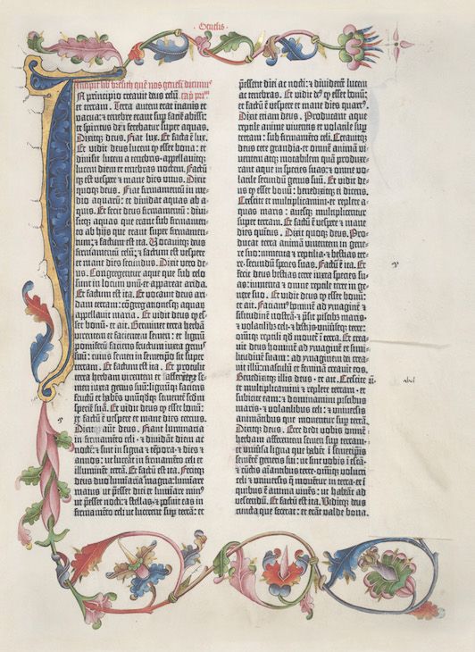 Page from the Gutenberg Bible (vol. 1, fol. 5r), 1454, printed by Johannes Gutenberg