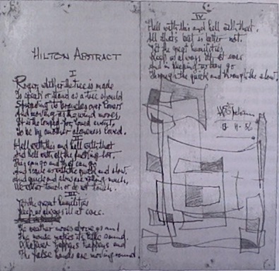 'Hilton Abstract' (1956) by W.S. Graham, featuring a geometric pattern at the end of the manuscript. Published in The Nightfisherman, Michael and Margaret Snow (eds.), Manchester: Carcanet, 1999.