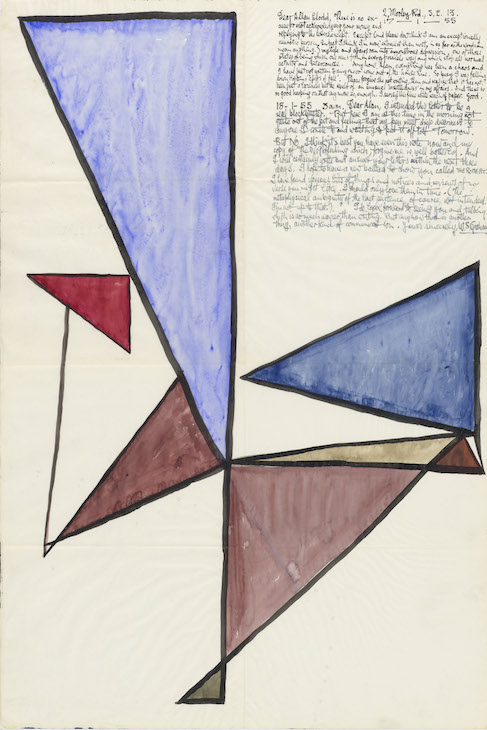 Letter to Alan Clodd from W.S. Graham, decorated with overlapping triangles, early 1955.