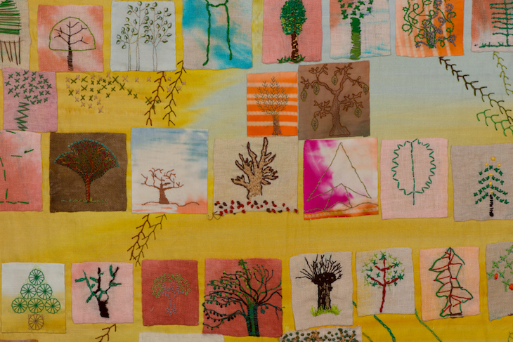 Stitch A Tree (detail) (2017–18), contributions from various individuals from across the world.
