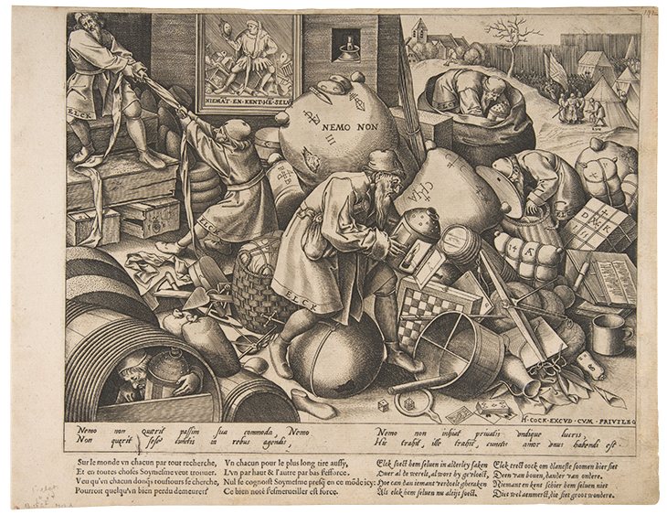 Everyman, Pieter can der Heyden, published by Hieronymus Cock, after Pieter Bruegel the Elder.