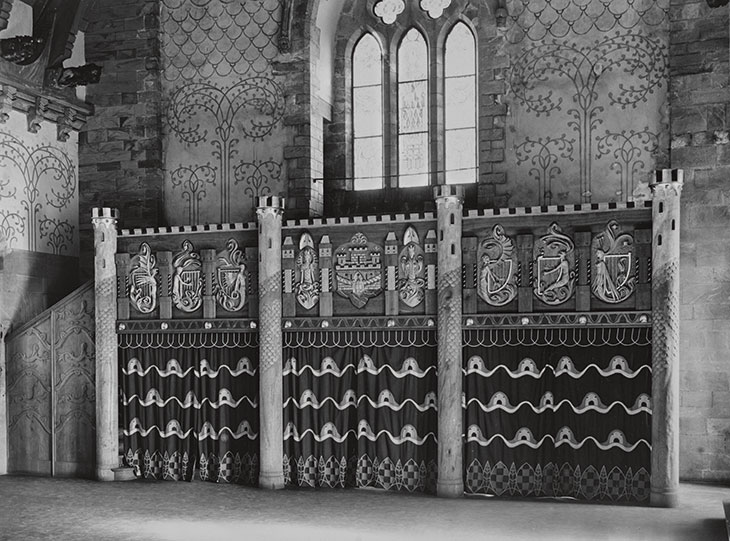 The musicians’ gallery, Håkonshallen, Bergen, photographed after Munthe’s decoration of the hall and before its destruction in 1944. Photo: O. Væring