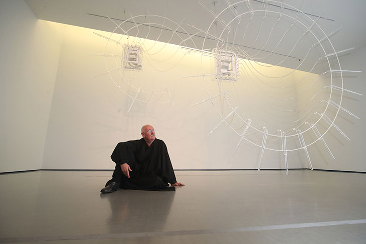 Cerith Wyn Evans in front of his work Composition for 37 flutes (in two parts), 2018; Photo: © Danny Lawson/PA Wire