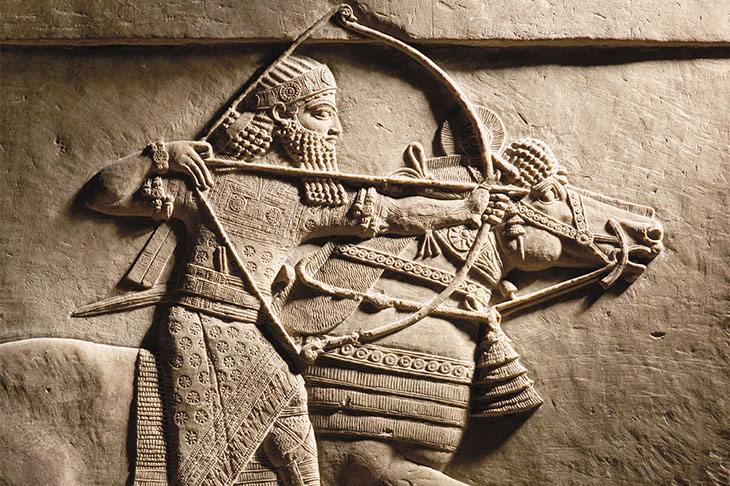 Relief detail of Ashurbanipal hunting on horseback (645–35) BC, Nineveh, Assyria.