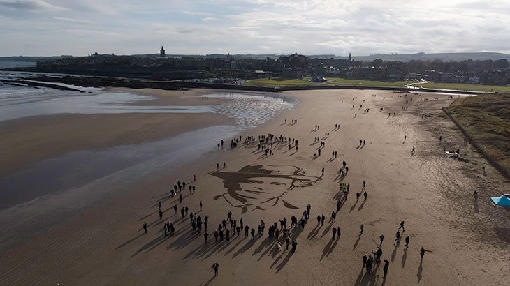 Pages of the Sea (2018), Danny Boyle. View of West Sands in St Andrews on 11 November 2018.