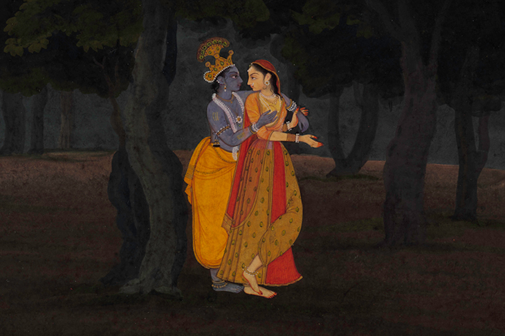 Radha and Krishna walking at night (detail; c. 1775–80), Punjab Hills, kingdom of Kangra or Guler.