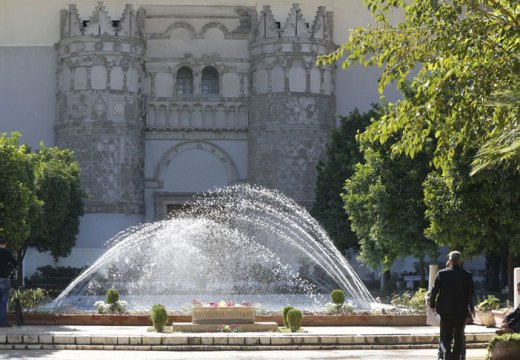 The entrance to the National Museum of Damascus, featuring the doorway from the Umayyad desert castle at Qasr al-Hayr al-Sharqi in the Syrian desert.