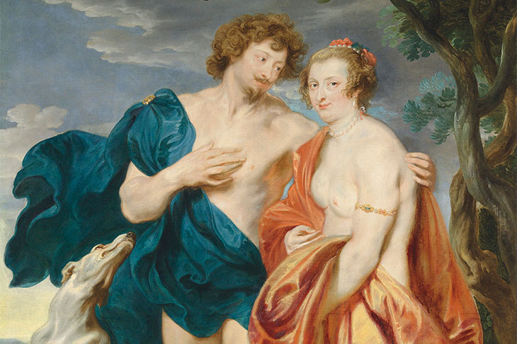 Double portrait of George Villiers, Marquess and later 1st Duke of Buckingham (1592–1628) and his wife, Katherine Manners (1603–1649), as Venus and Adonis (detail; 1620–21), Anthony van Dyck. Estimate £2.5m–£3.5m