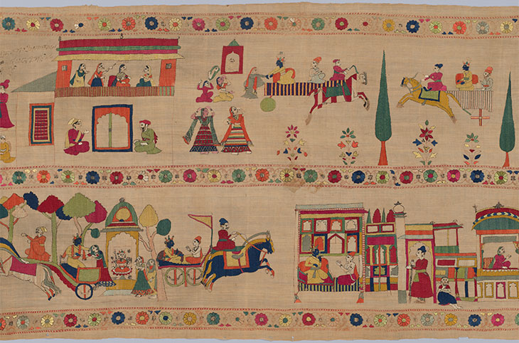 Festival Banner Showing Krishna Rescuing and Marrying Rukmini (c. 1800), India, Punjab Hills, kingdom of Chamba