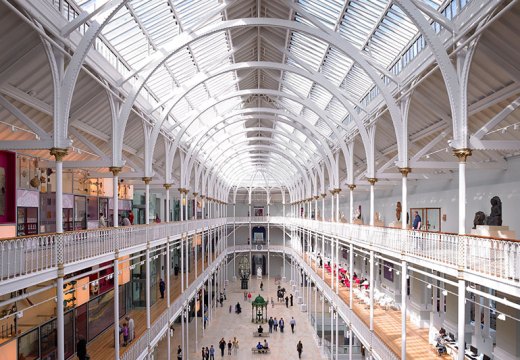 View of the Grand Gallery at the National Museum of Scotland.
