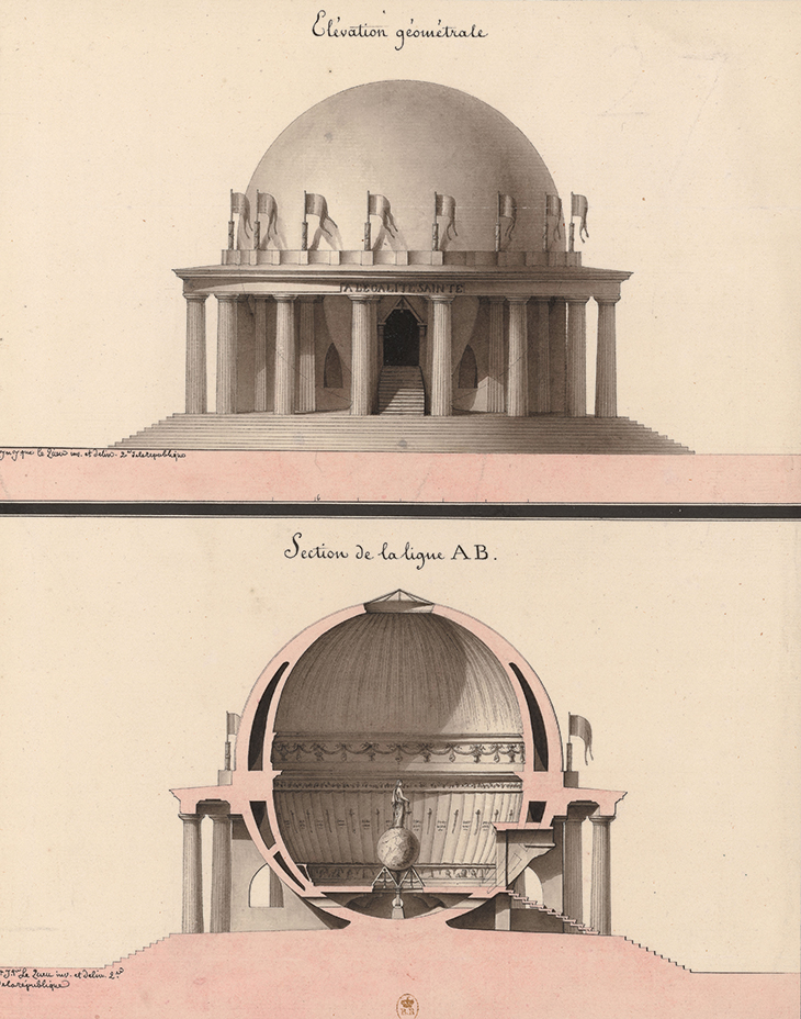 Elevation and Section of a Temple for Equality in the Garden of Philosophy, Lequeu